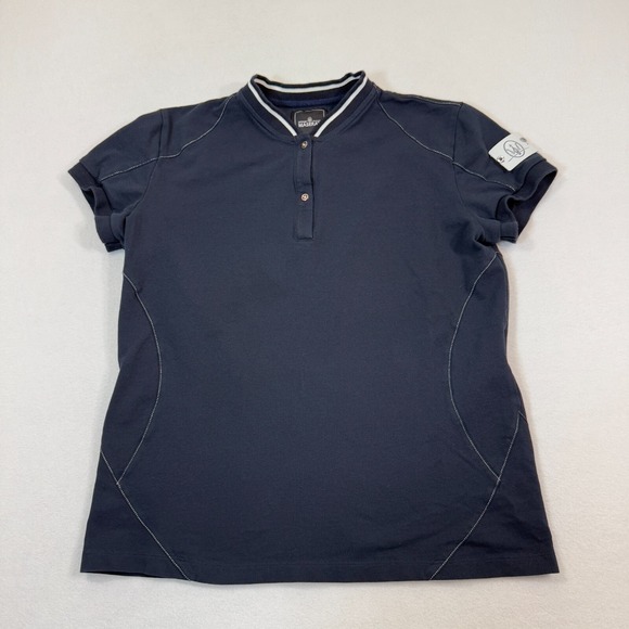 Maserati Polo Shirt Women L Navy Blue Sleeve Logo Pullover‎ Button Collard